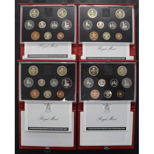 245 - 1989 Royal Mint proof sets (4) in deluxe red cases. All as issued with COA's.