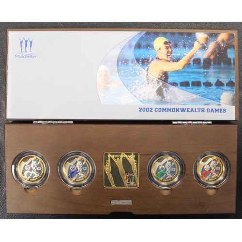 224 - 2002 Silver proof piedfort Commonwealth Games £2 coin set. Some light toning otherwise all as struck... 