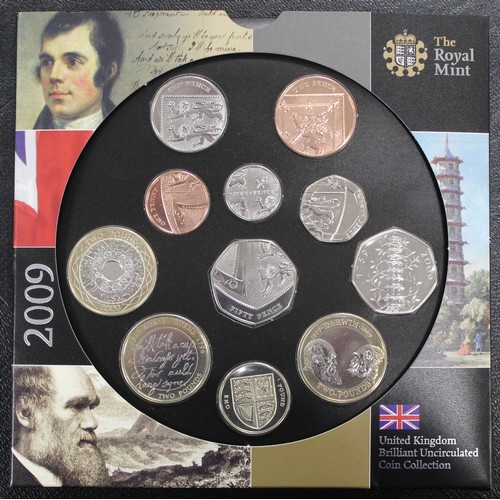 249 - BUNC 2009 10-coin year set featuring the Kew Gardens & set-only shield 50p coins. All as struck.