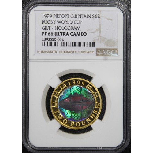 223 - NGC PF66 Ultra Cameo 1999 Silver proof piedfort £2, Elizabeth II. Struck with holographic finish to ... 