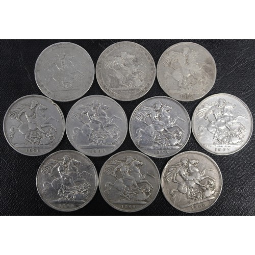 304 - A selection of pre-1920 silver crowns (10) comprising 1819, 1820, 1822, 1890, 1895 LIX, 1896 LX, 189... 