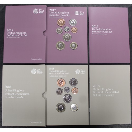 257 - 2017 & 2018 Brilliant uncirculated definitive coin sets each with 6-coins making up the Royal Sh... 