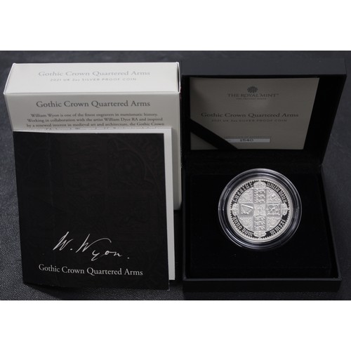 280 - 2021 Silver proof 2oz £5 featuring the Gothic Crown Quartered Arms, part of the Great Engravers Seri... 