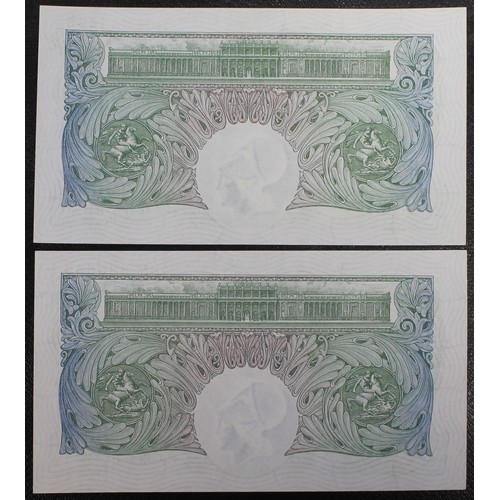 16 - Bank of England green £1 notes (2, serial number pair), K.O. Peppiatt, B238. S/N 79M 385653 & 79... 