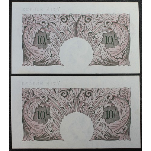 6 - Bank of England mauve emergency issue 10 shilling notes (2, serial number pair), K.O. Peppiatt, B251... 