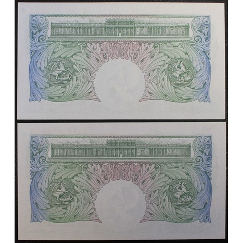 17 - Bank of England green £1 notes (2, serial number pair), K.O. Peppiatt, B258, third period unthreaded... 