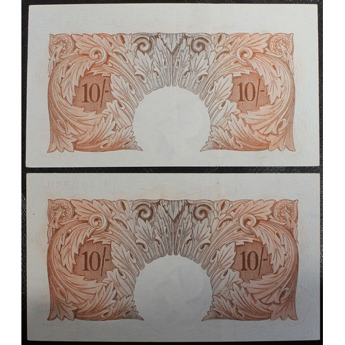 11 - Bank of England red/brown 10 shilling notes (2), K.O. Peppiatt, B262. S/N 95H 540948 & 48J 80141... 