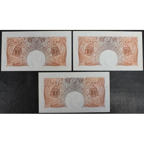 12 - Bank of England red/brown 10 shilling notes (3), P.S. Beale & L.K. O'Brien (B266 & B271 resp... 