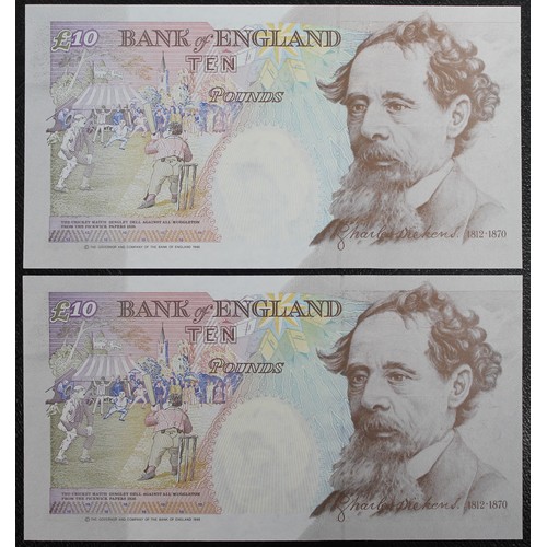 32 - Bank of England £10 notes (2, serial number pair), G.E.A. Kentfield, B366, S/N A35 006344 & A35 ... 