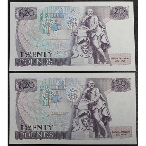 36 - Bank of England £20 notes (2, serial number pair), D.H.F. Somerset, B350, S/N E26 546098 & E26 5... 