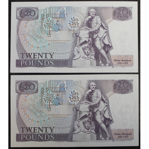 34 - Bank of England £20 notes (2, serial number pair), J.B. Page, B328, S/N D01 950117 & D01 950118.... 