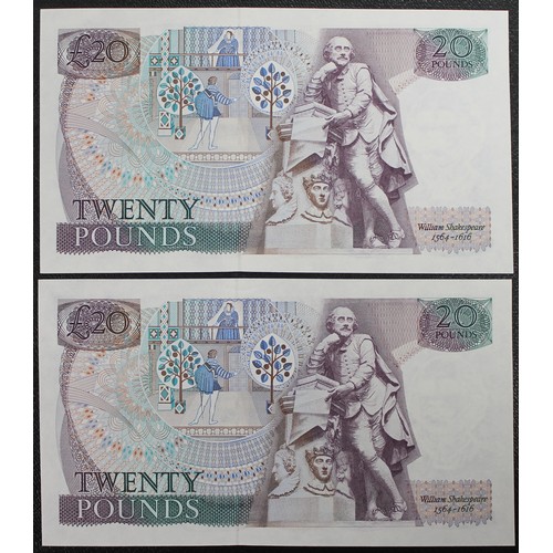 37 - Bank of England £20 notes (2, serial number pair), D.H.F. Somerset, B351, S/N 10C 915024 & 10C 9... 