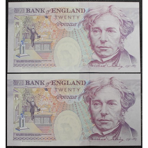 35 - Bank of England £20 notes (2, serial number pair), G.M. Gill, B358, S/N C50 286213 & C50 286214.... 