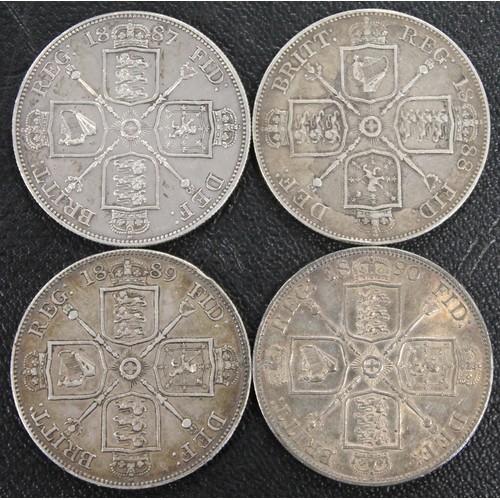 330 - A small date run of double florins comprising 1887 (Arabic 1 in date), 1888, 1889 & 1890. The fi... 