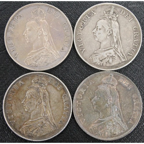 330 - A small date run of double florins comprising 1887 (Arabic 1 in date), 1888, 1889 & 1890. The fi... 