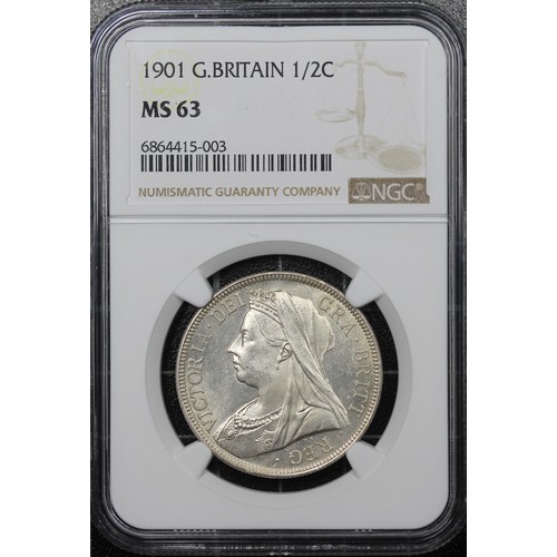 106 - 1901 Halfcrown, NGC MS63, Victoria. Obv. old veiled head, Rev. spade-shaped shield within collar of ... 