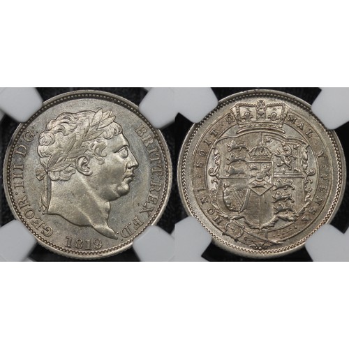 76 - 1819 Shilling, NGC MS61, George III. Underlying lustre over soft toning. R over R in BRITT. gEF/aUNC... 