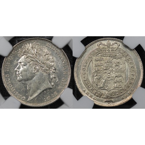 77 - 1824 Shilling, George IV. Laureate bust, reverse with crowned shield in garter. Presented in a non-n... 