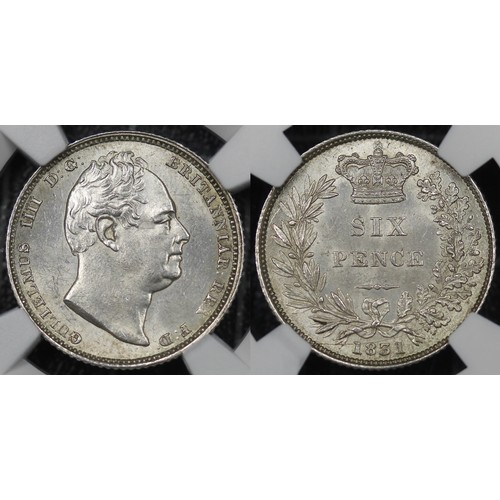 70 - 1831 Sixpence, NGC MS63, William IV. Attractive soft toning over plentiful lustre, especially to the... 