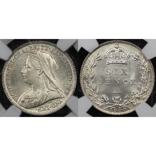 74 - 1900 Sixpence, Victoria. Obv. old veiled head, Rev. crowned mark of value. Lustrous; an excellent ex... 