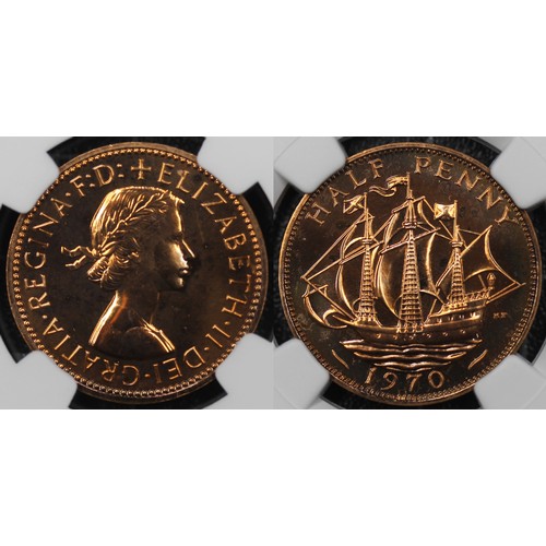 47 - NGC PF66RD 1970 Proof half penny, Elizabeth II. The last half penny issue, offered in the proof sets... 