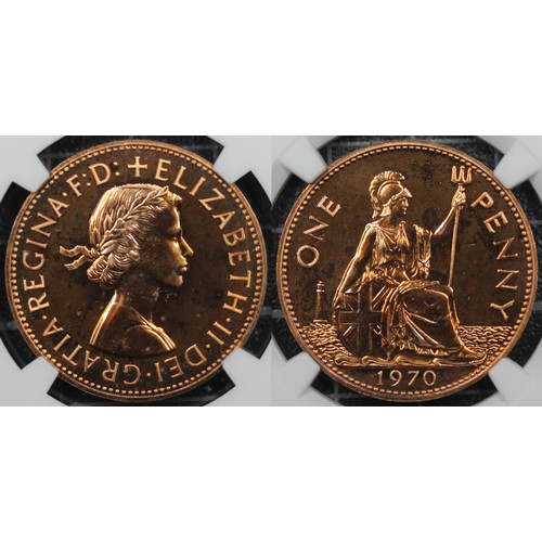 50 - NGC PF65RD 1970 Proof penny, Elizabeth II. The last penny issue, offered in the proof sets only. UNC... 