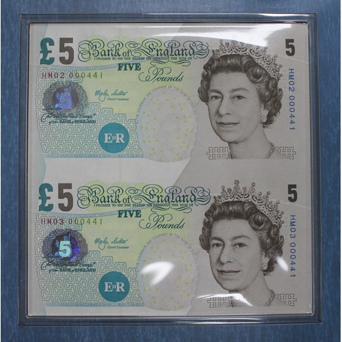 27 - Bank of England Commemorative £5 notes  (3) comprising a 2-note mini-sheet (HM02 000441 & HM 03 ... 