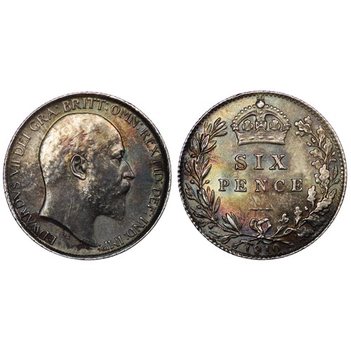 72 - 1910 Sixpence, NGC MS62, Edward VII. Obv. Bare head facing right, Rev. crowned mark of value. Attrac... 