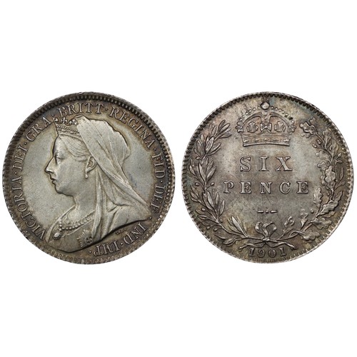 70 - 1901 Sixpence, NGC MS64, Victoria. Obv. old veiled head, Rev. crowned mark of value. Soft lustre and... 