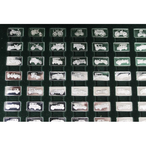 284 - The 100 Greatest Cars miniature silver collection by John Pinches. Each ingot weighing 1.6g and depi... 