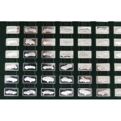 284 - The 100 Greatest Cars miniature silver collection by John Pinches. Each ingot weighing 1.6g and depi... 