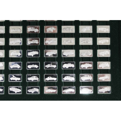 284 - The 100 Greatest Cars miniature silver collection by John Pinches. Each ingot weighing 1.6g and depi... 