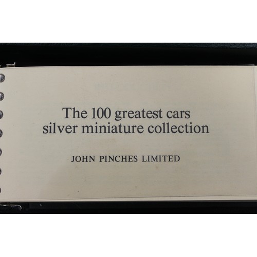 284 - The 100 Greatest Cars miniature silver collection by John Pinches. Each ingot weighing 1.6g and depi... 