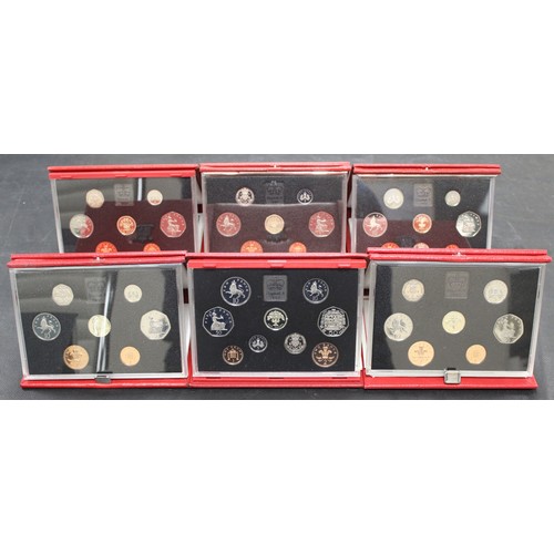 276 - Royal Mint proof sets (6) comprising 1987, 1990, 1991 (3) and 1992. All in deluxe red leather cases,... 