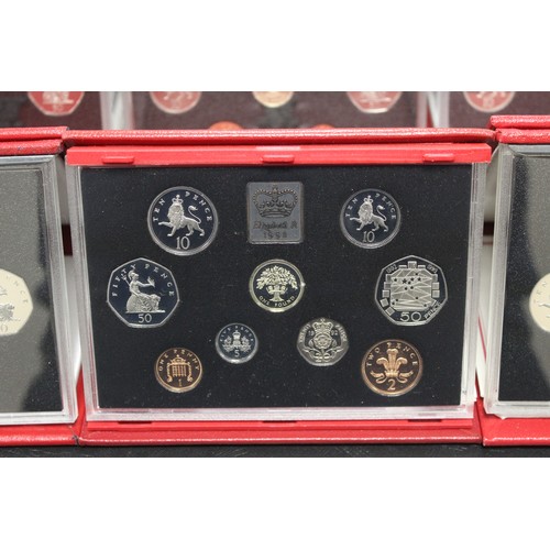 276 - Royal Mint proof sets (6) comprising 1987, 1990, 1991 (3) and 1992. All in deluxe red leather cases,... 