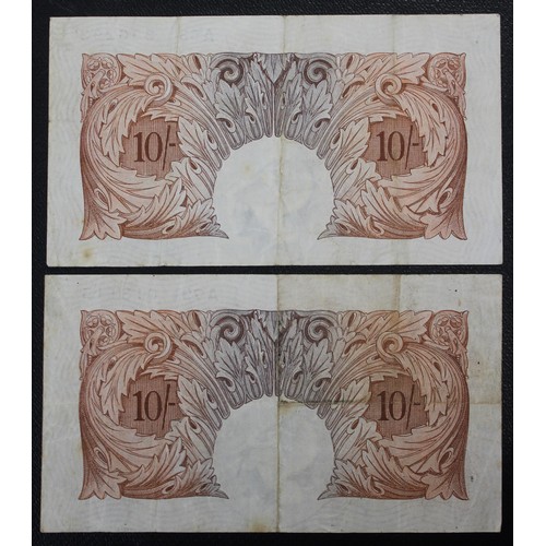 9 - Bank of England red/brown 10 shilling notes, K.O. Peppiatt, B235, last series (2). S/N A53 336293 &a... 