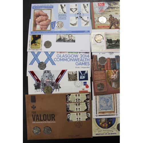 242 - An assortment of 50p & £2 coins in Royal Mint packs and PNC/FDC's (22).