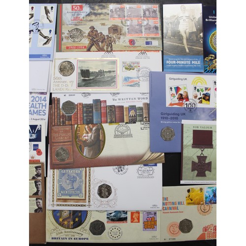 242 - An assortment of 50p & £2 coins in Royal Mint packs and PNC/FDC's (22).