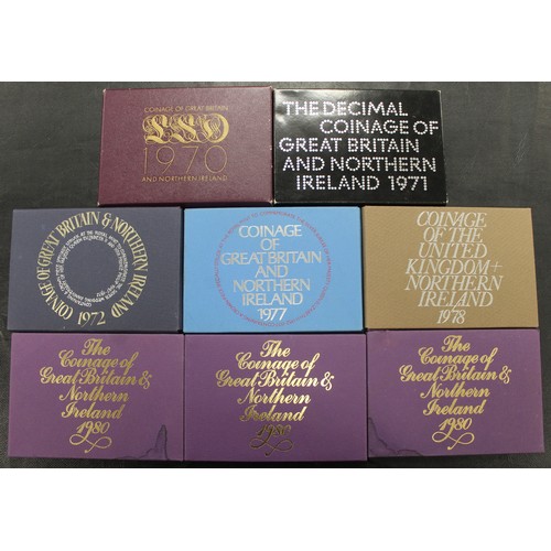 269 - Royal Mint proof sets (8) comprising 1970, 1971, 1972, 1977, 1978 & 1980 (3). Occasional toning,... 