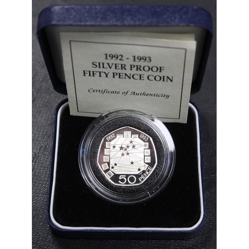 231 - 1992-1993 Dual date silver proof 50p commemorating the UK Presidency of the EEC council. A couple of... 