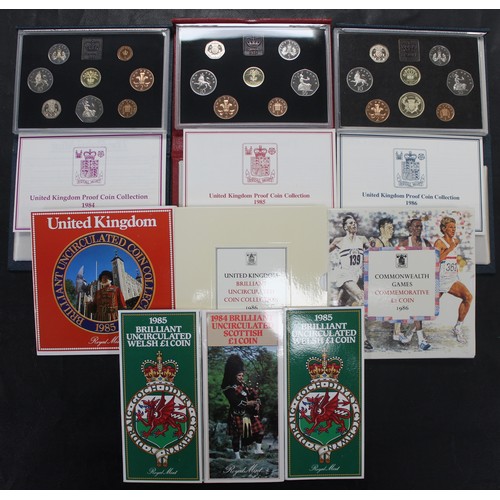 278 - Royal Mint proof and BUNC year sets and packs (9) comprising proof sets of 1984, 1985 (red deluxe ca... 