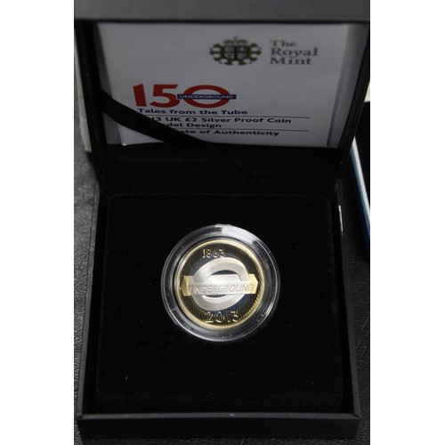 302 - An assortment of silver proof coins (7) including 2013 Underground Roundel £2, 1986 Commonwealth Gam... 