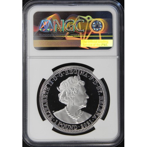 314 - St. Helena, NGC PF70 Ultra Cameo 2021 silver 1oz £1 featuring the Three Graces. An iconic reverse re... 