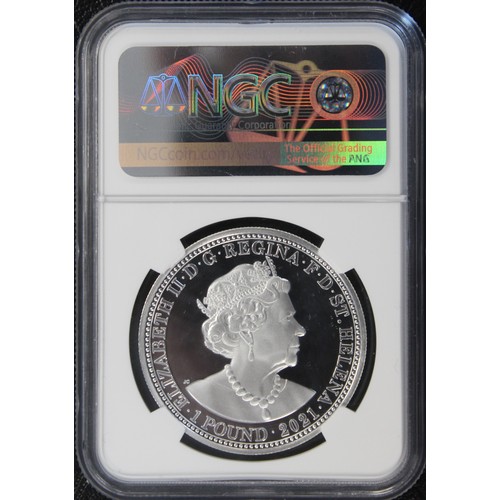 315 - St. Helena, NGC PF70 Ultra Cameo 2021 silver 1oz £1 featuring the Three Graces. An iconic reverse re... 