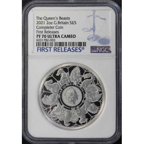 292 - NGC PF70 Ultra Cameo 2021 2oz silver proof Queen's Beasts Completer, Elizabeth II. The final instalm... 