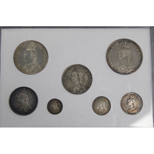 226 - 1887 silver coin year set, Victoria Jubilee head, comprising crown to threepence. Most with signs of... 