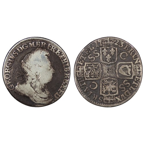 91 - 1723 Shilling, French Arms at date, George I. Obv. First bust, Rev. with SSC in angles. 7 strings in... 