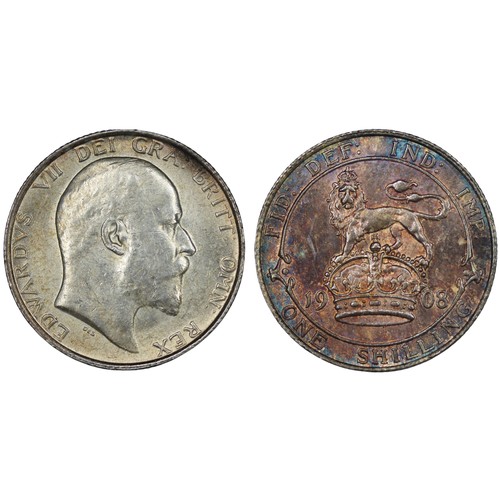 143 - 1908 Shilling, Edward VII. A scarce year in all grades above VF. Obverse wiped though residually lus... 