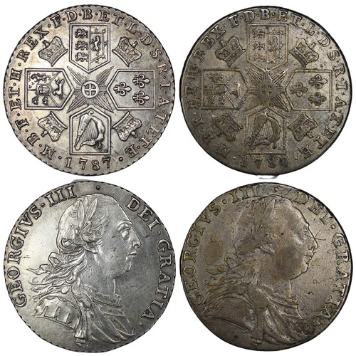 103 - Shillings (2) both 1787 George III to include with and without semée of hearts in Hanoverian Arms. T... 