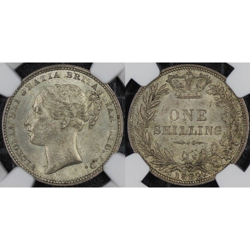 130 - 1882 Shilling, NGC MS62, Victoria. Obv. fourth young head. A scarcer year with most production moved... 